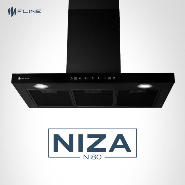 FLINE  Campana de cocina 80 cm  Tipo T Negro Matte DE PARED  Controles Touch  y sensorextractora   3 velocidades  Niza 80