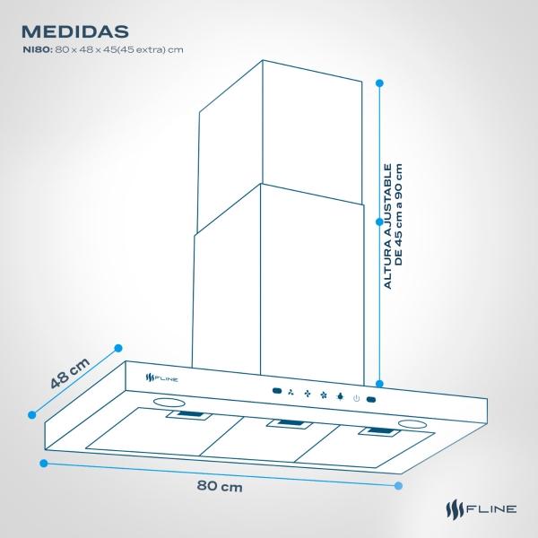 FLINE  Campana de cocina 80 cm  Tipo T Negro Matte DE PARED  Controles Touch  y sensorextractora   3 velocidades  Niza 80