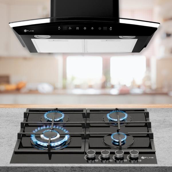 FLINE  Combo parrilla de gas y  campana extractora 60 cm  Pared Botones  Acero Inox MA4BE60