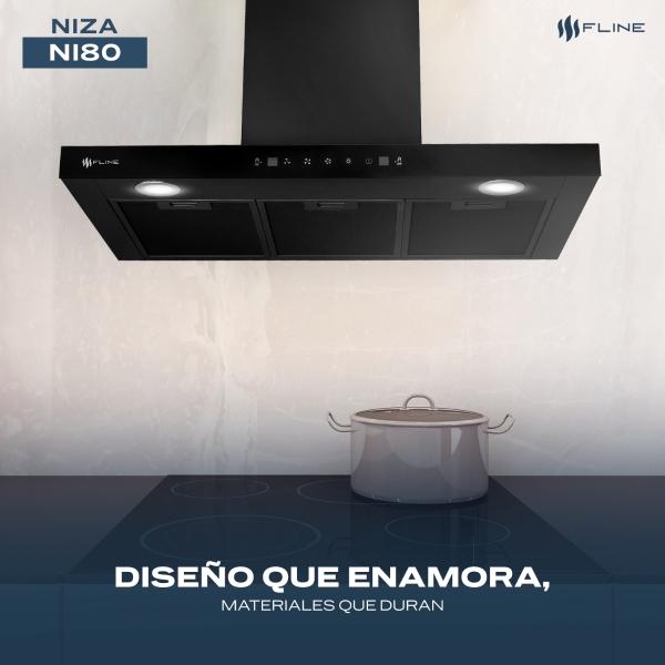 FLINE  Campana de cocina 80 cm  Tipo T Negro Matte DE PARED  Controles Touch  y sensorextractora   3 velocidades  Niza 80