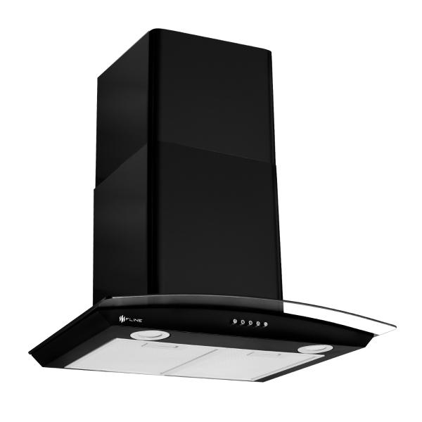 Campana de cocina 60 cm Negro Matte DE PARED Cristal Curvo Controles de boton Extractora  3 velocidades  Aalborg 60