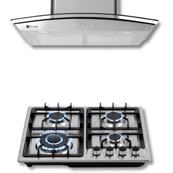 FLINE  Combo parrilla de gas y  campana extractora 60 cm  Pared Botones  Acero Inox MA4BE60