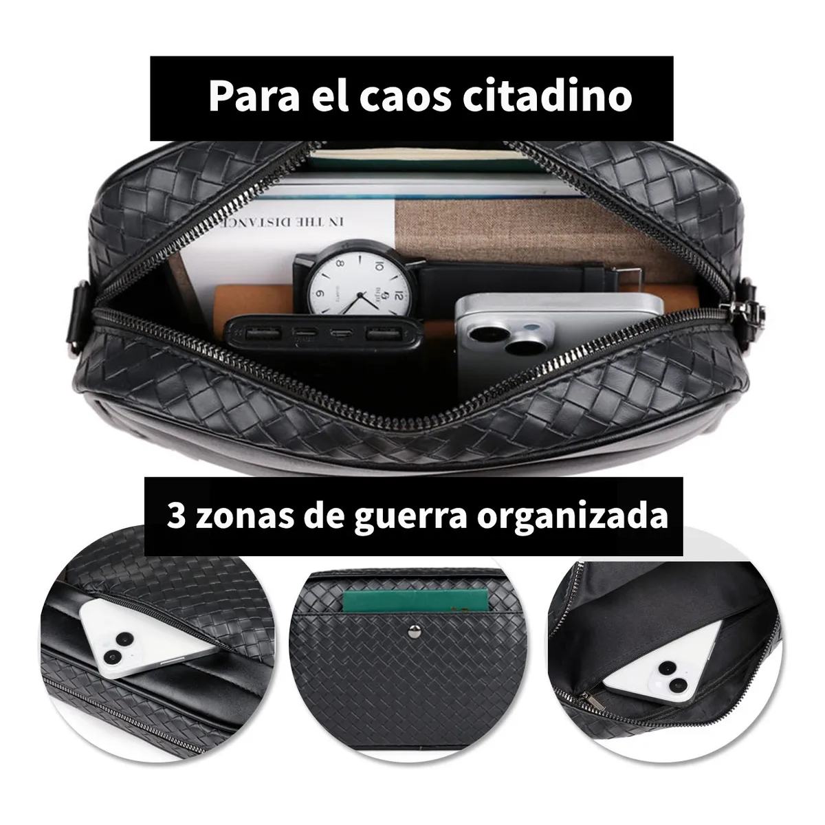 Bolso Bandolera De Hombro De Pu Estampado Tejido Para Hombre