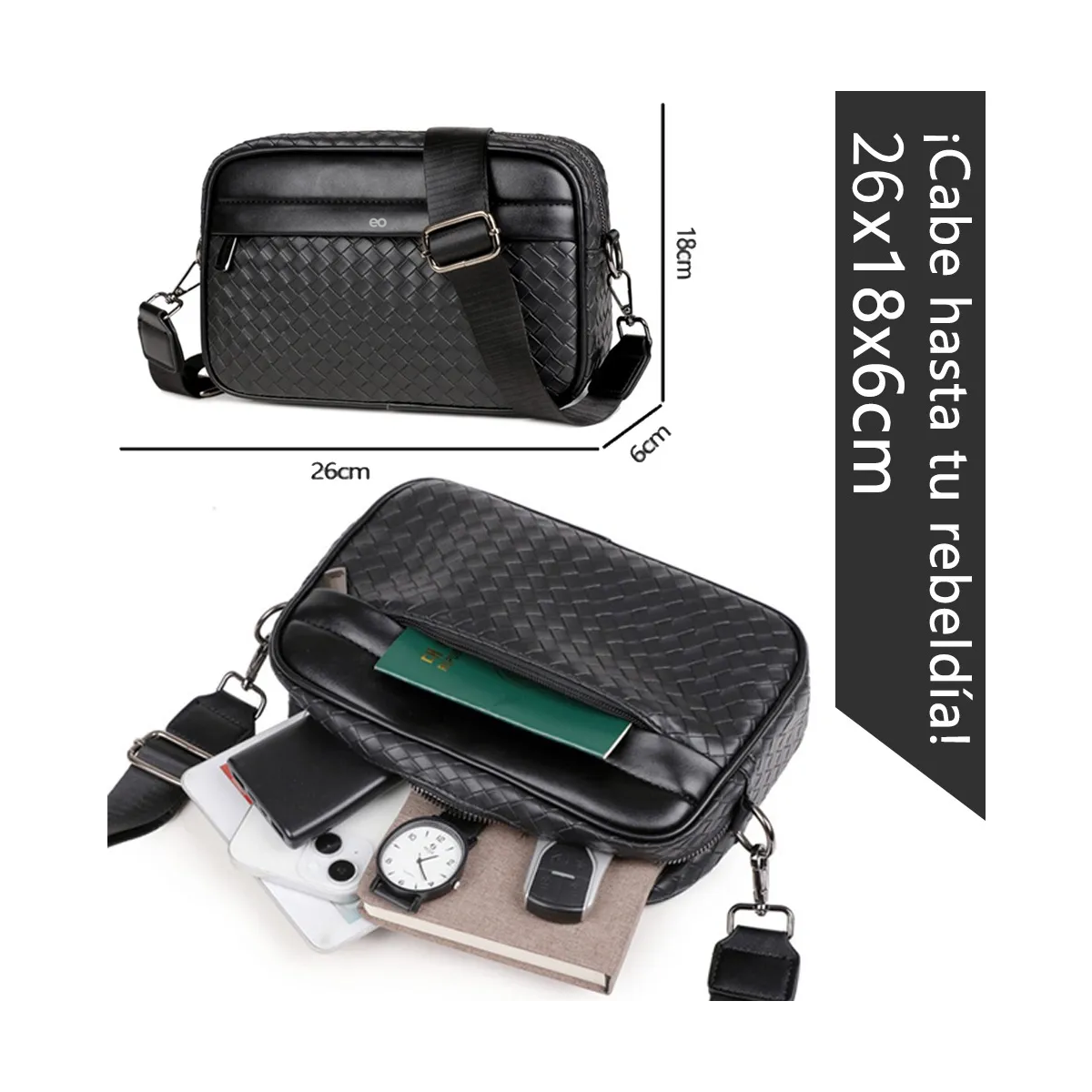 Bolso Bandolera De Hombro De Pu Estampado Tejido Para Hombre