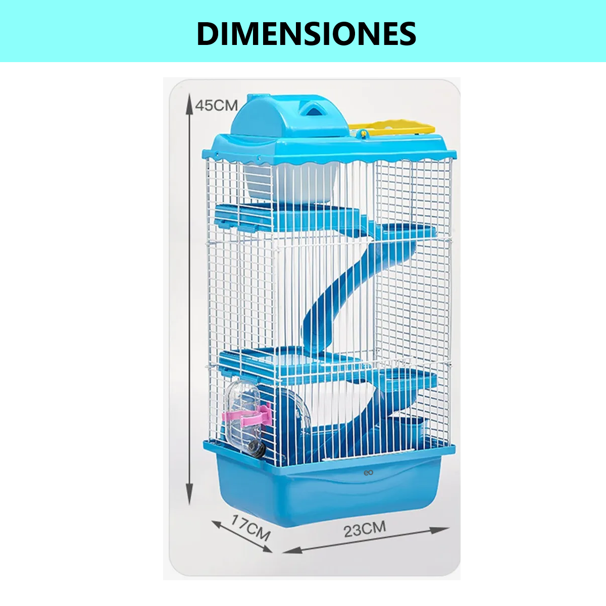 Jaula De Hámster De 4 Pisos Con Tobogán Y Hervidor De Agua Celeste