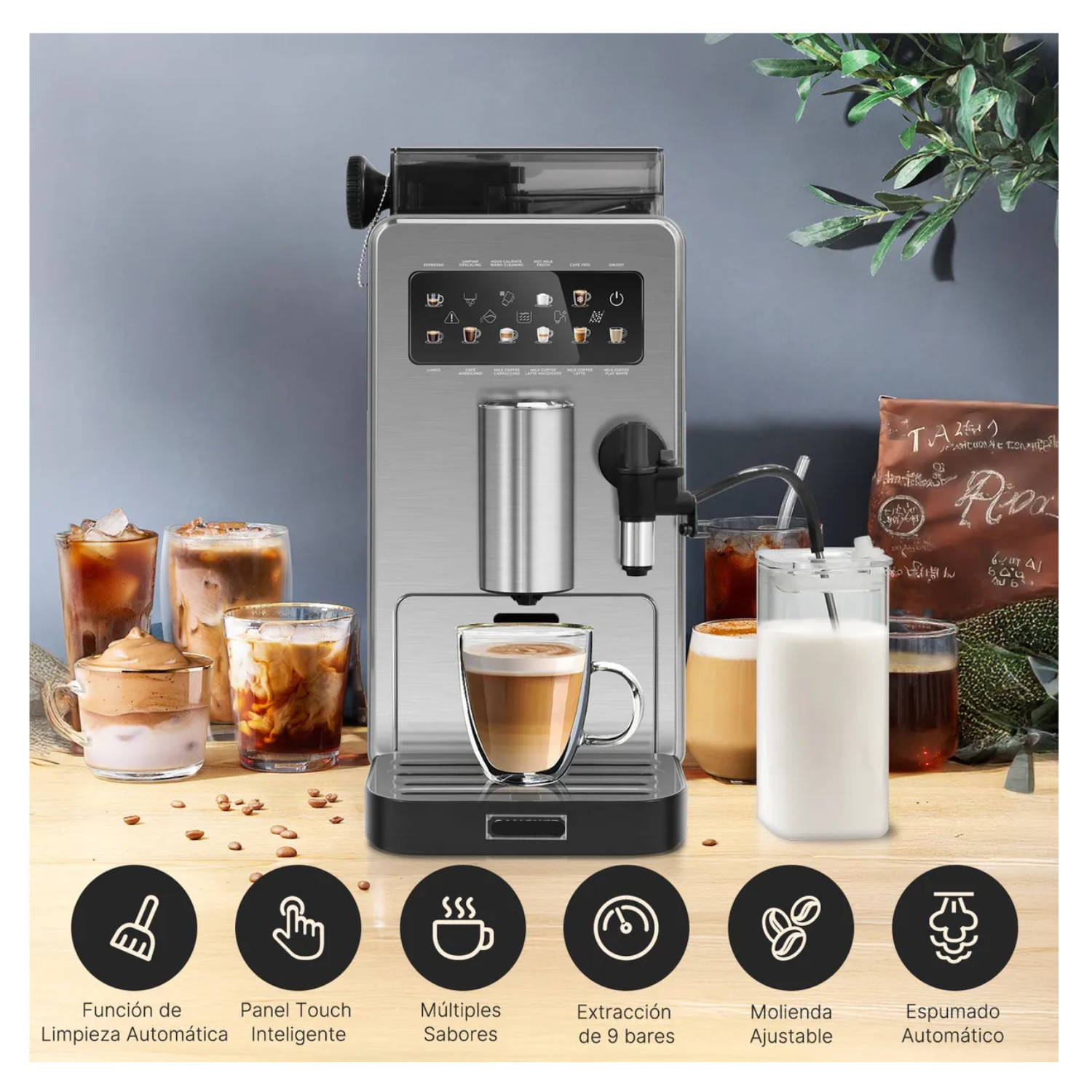 Cafetera Espresso 9 en 1 Superautomática con Molino, Espumador y Pantalla Táctil – Café de Barista en Casa