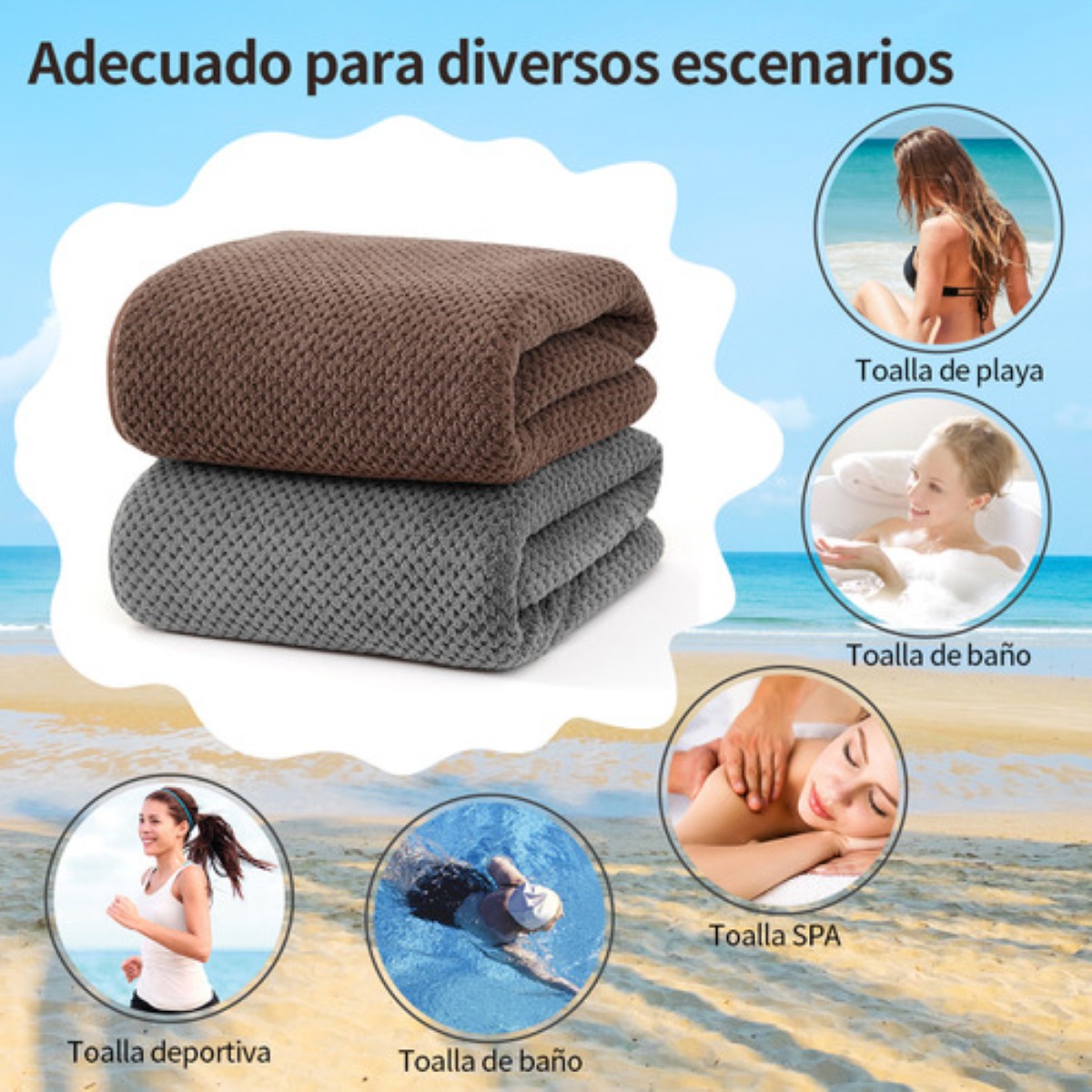 2 Piezas Tuallas Toallas Baño Completo Grande 70×140 Cm Verde