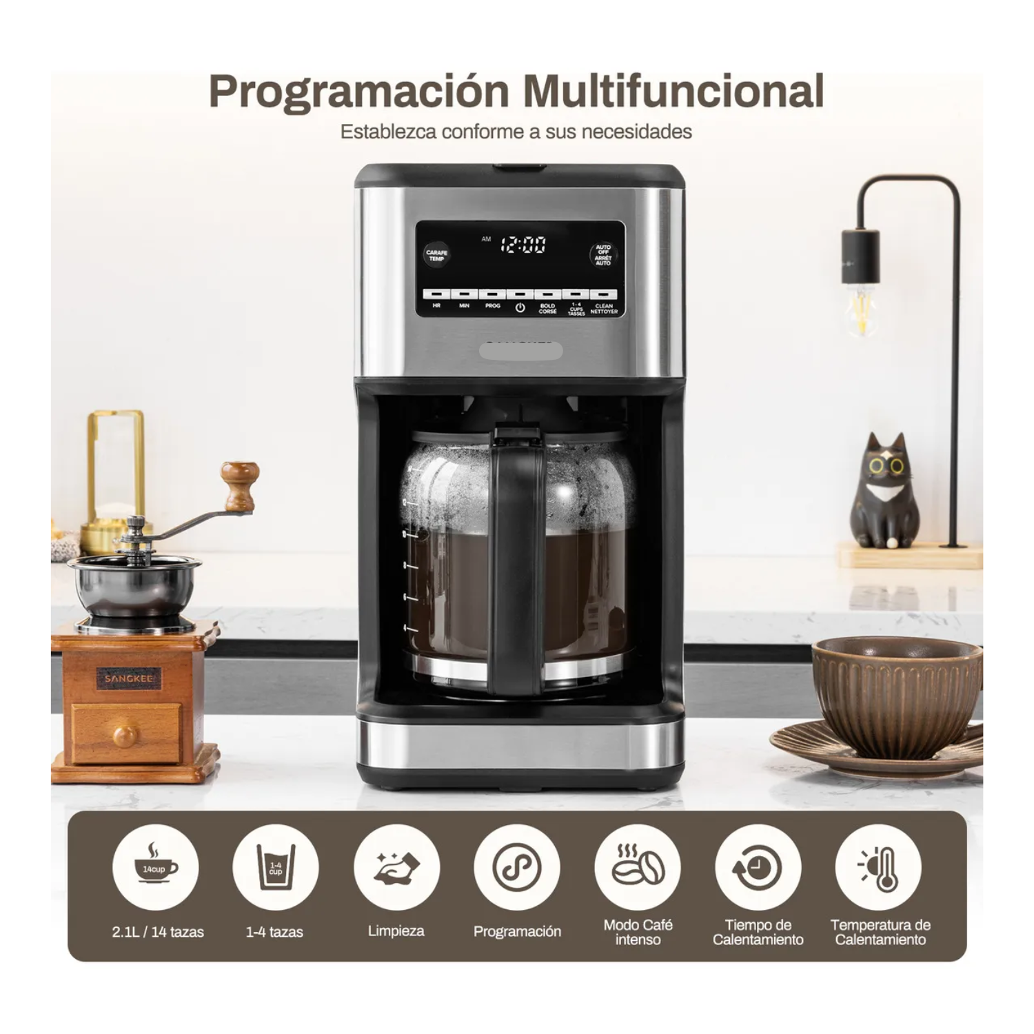 Cafetera de Goteo Programable 14 Tazas con Filtro Permanente y Conservación de Calor 4H – 2.1L