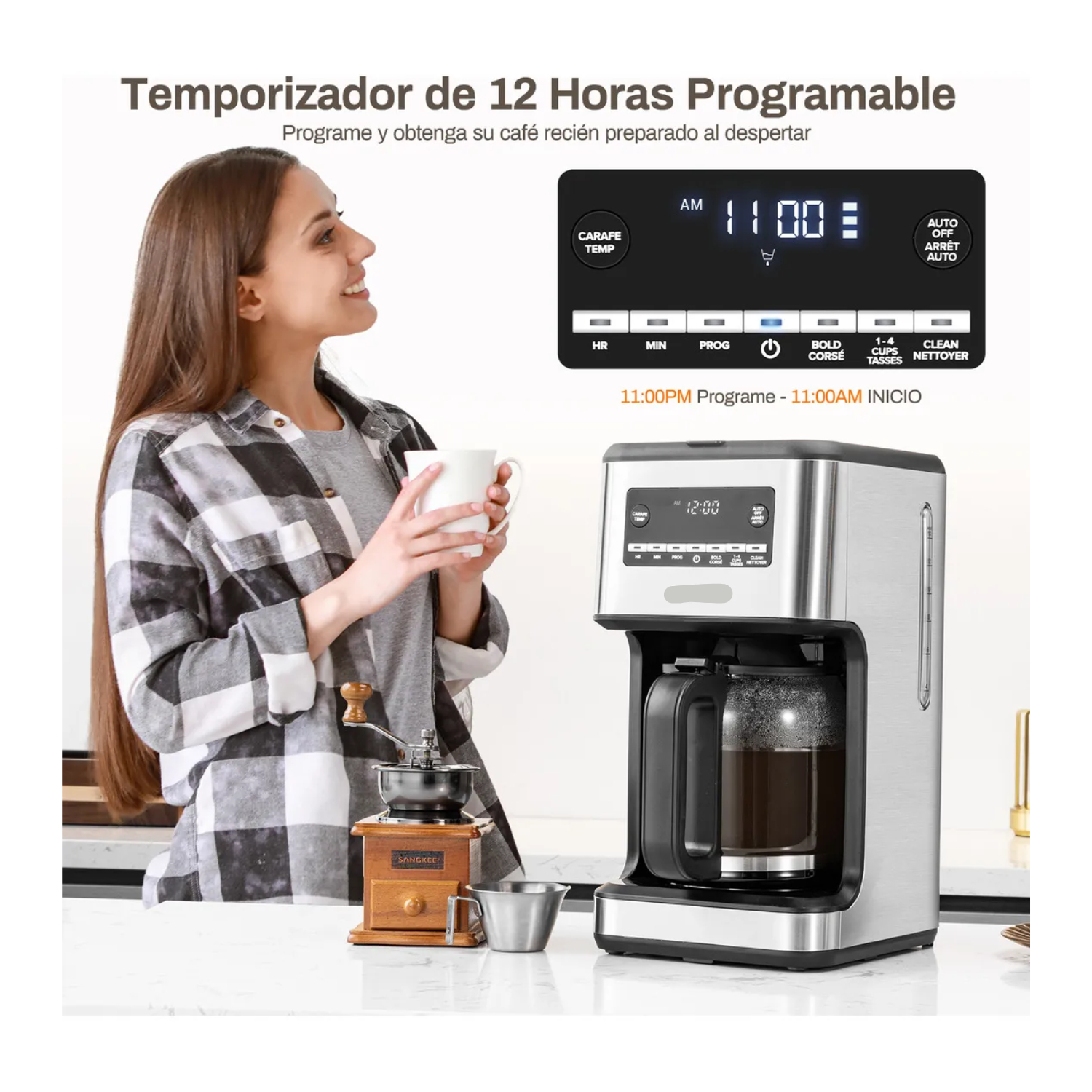 Cafetera de Goteo Programable 14 Tazas con Filtro Permanente y Conservación de Calor 4H – 2.1L