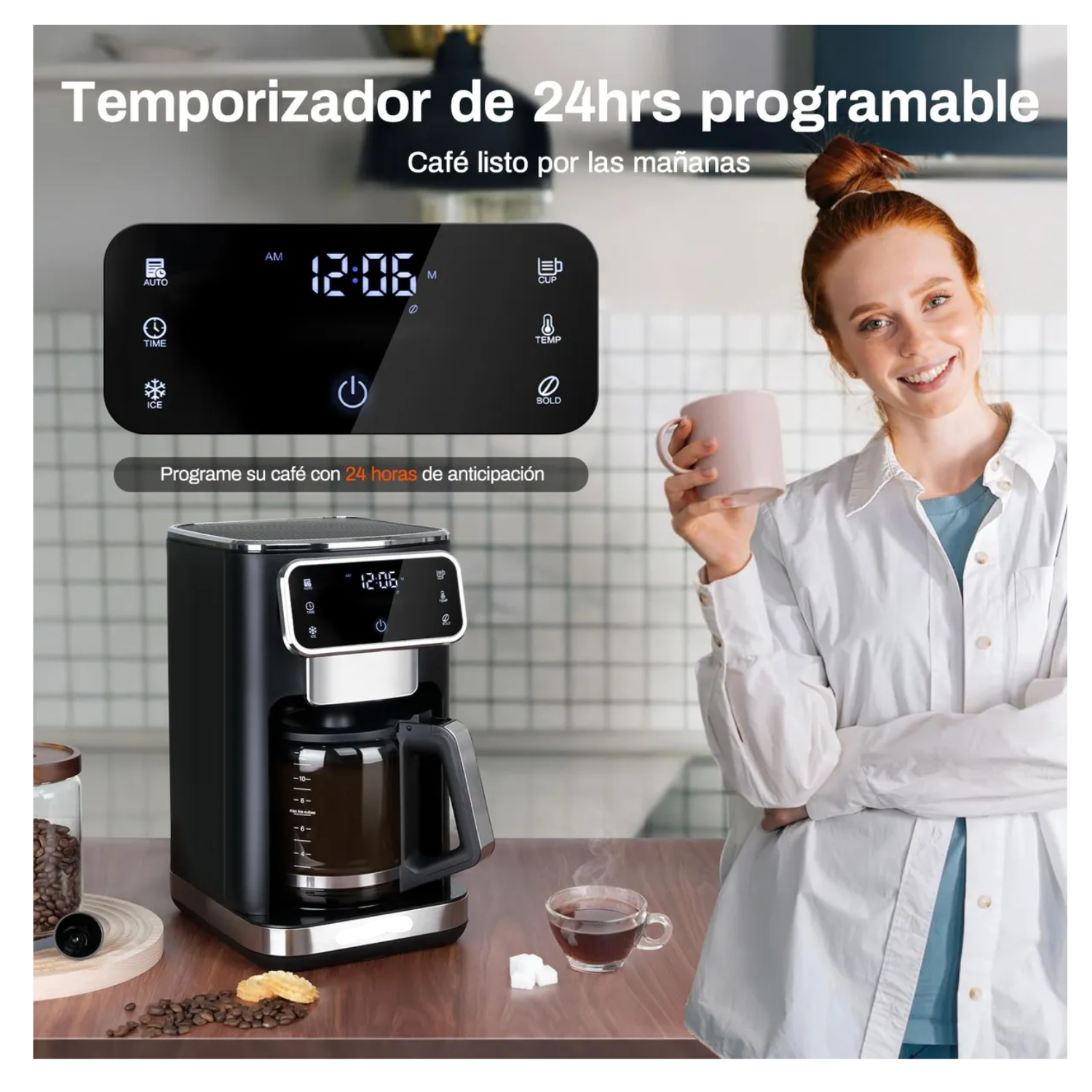 Cafetera de Goteo Inteligente 12 Tazas, Pantalla Táctil, 3 Intensidades, Función Fría y Calor, Programable 24H con Filtro Permanente