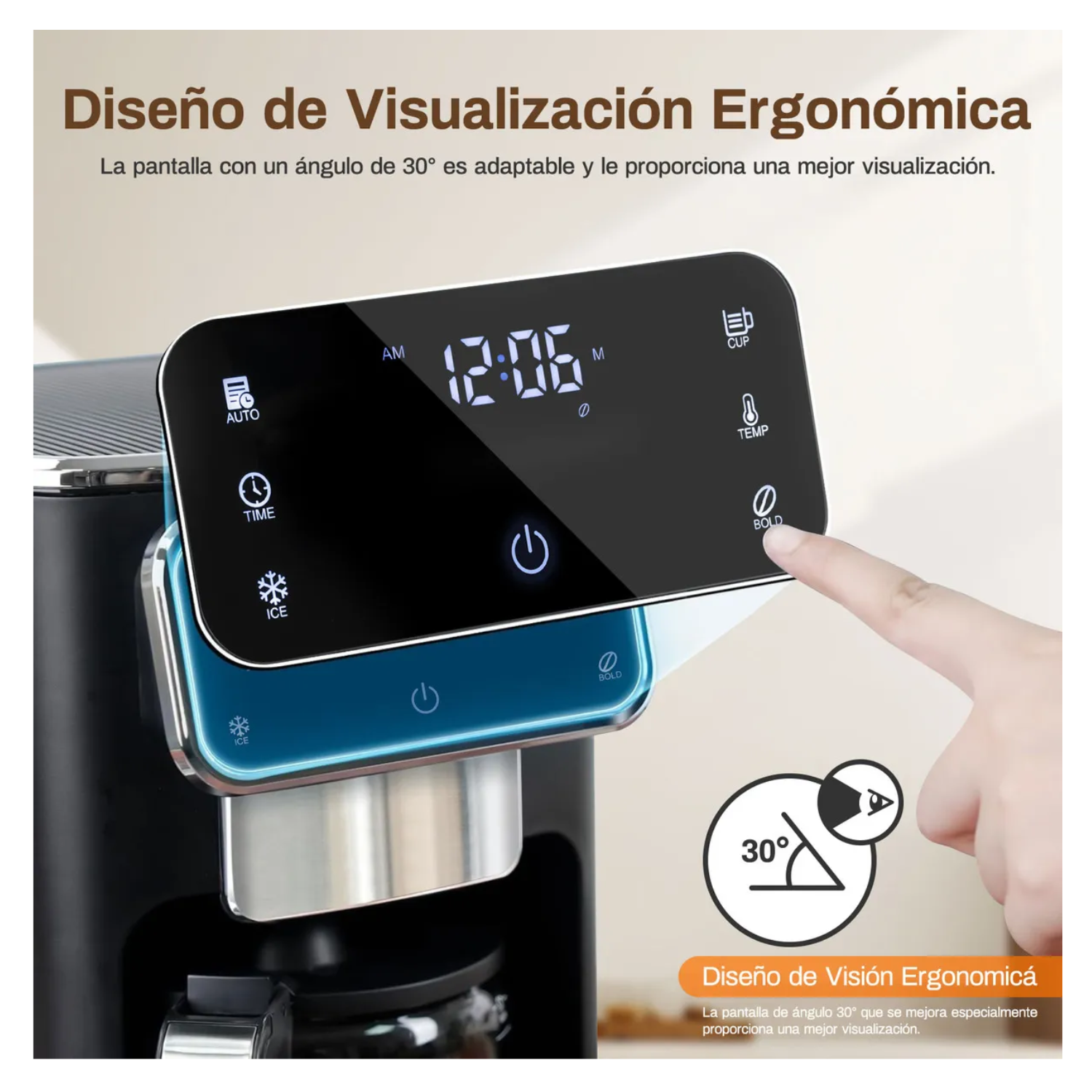 Cafetera de Goteo Inteligente 12 Tazas, Pantalla Táctil, 3 Intensidades, Función Fría y Calor, Programable 24H con Filtro Permanente