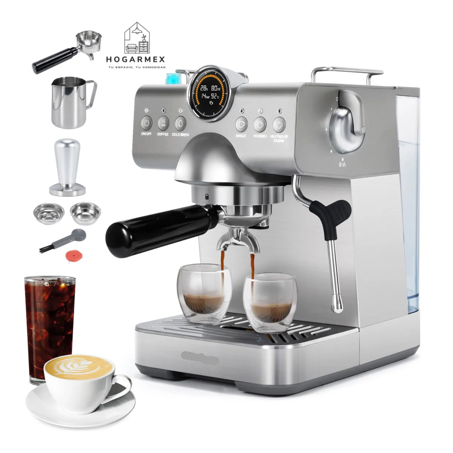  Cafetera Espresso 20 Bares ESI2-Max, Caliente/Frío con Vaporizador, Panel LCD y 1350W – Latte y Cappuccino