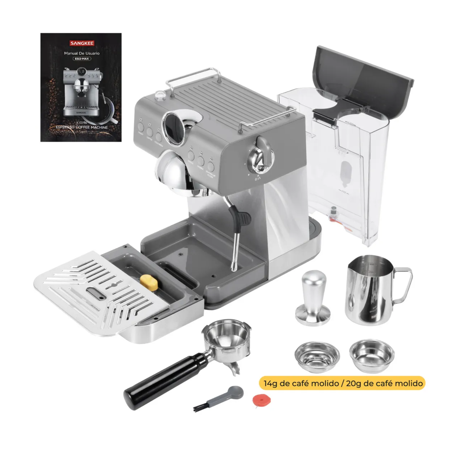  Cafetera Espresso 20 Bares ESI2-Max, Caliente/Frío con Vaporizador, Panel LCD y 1350W – Latte y Cappuccino