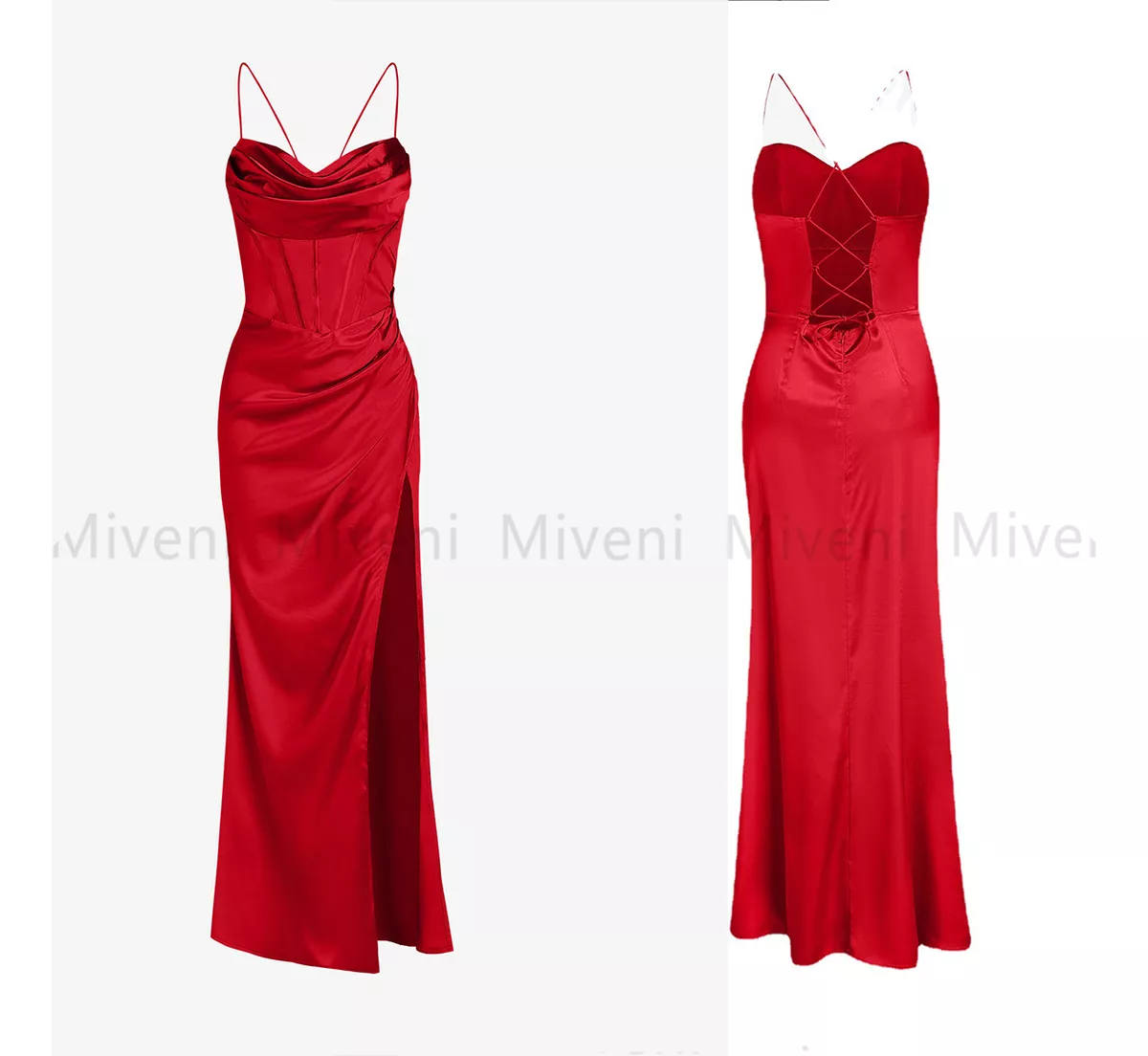 Vestido Sexy De Satén Con Abertura En La Cintura Alta Miveni