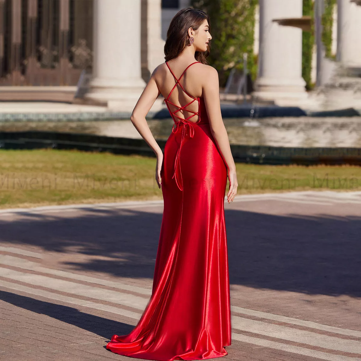 Vestido Sexy De Satén Con Abertura En La Cintura Alta Miveni
