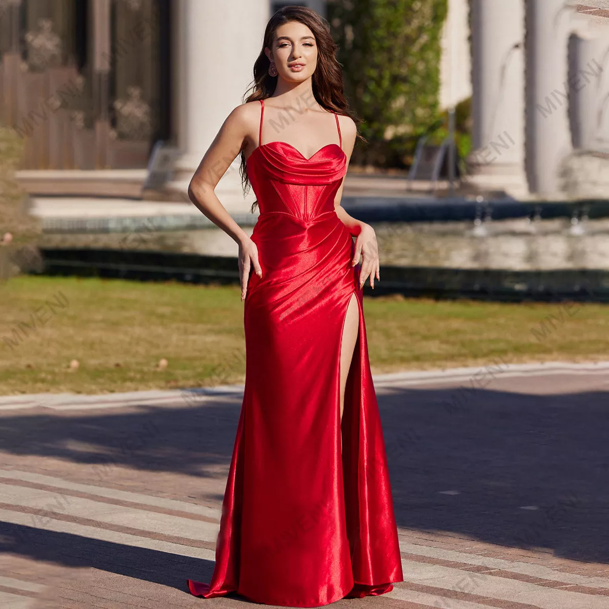 Vestido Sexy De Satén Con Abertura En La Cintura Alta Miveni
