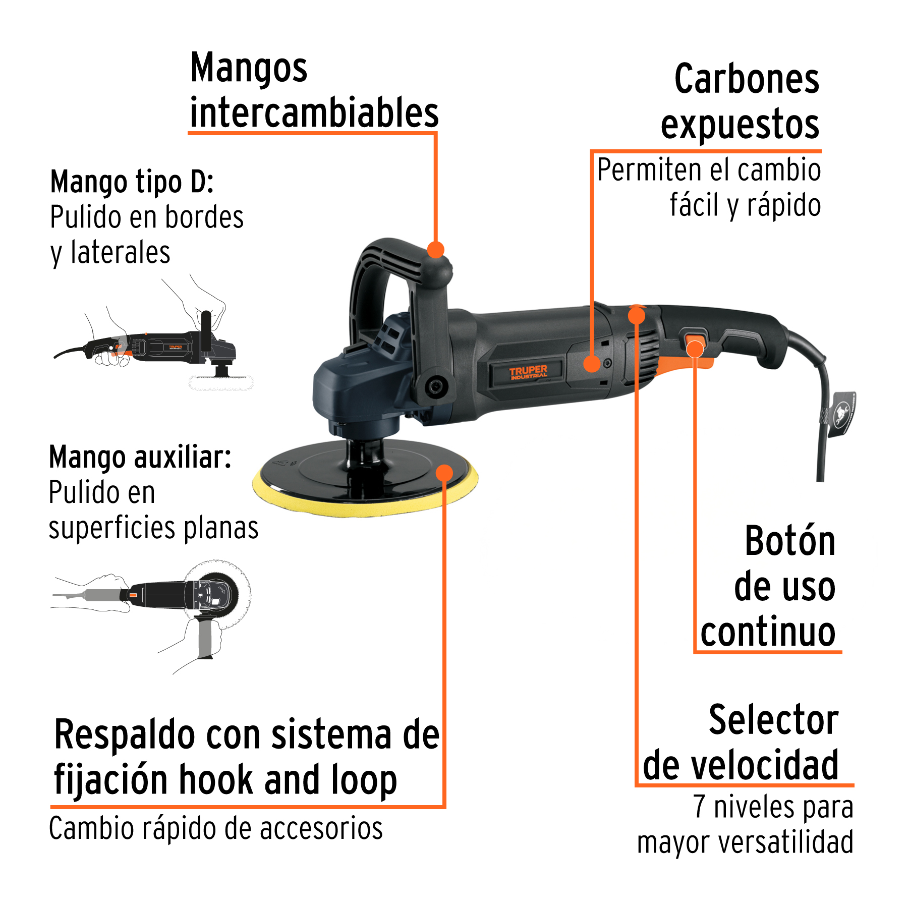 Pulidora Auto Ind. 7' 1200 W Var. Truper 16673