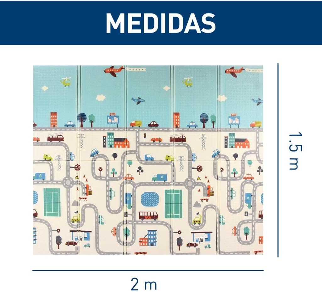 Tapete para Bebé, Diseño Plegable, Doble vista Ciudad y Animales, Bluelander