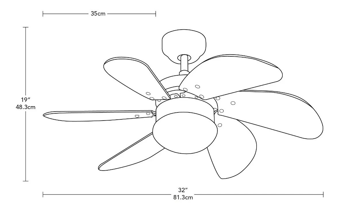 Ventilador De Techo 32 Clásico Blanco 6 Aspas 3 Velocidades Diámetro 81.28 cm Material de las aspas MDF