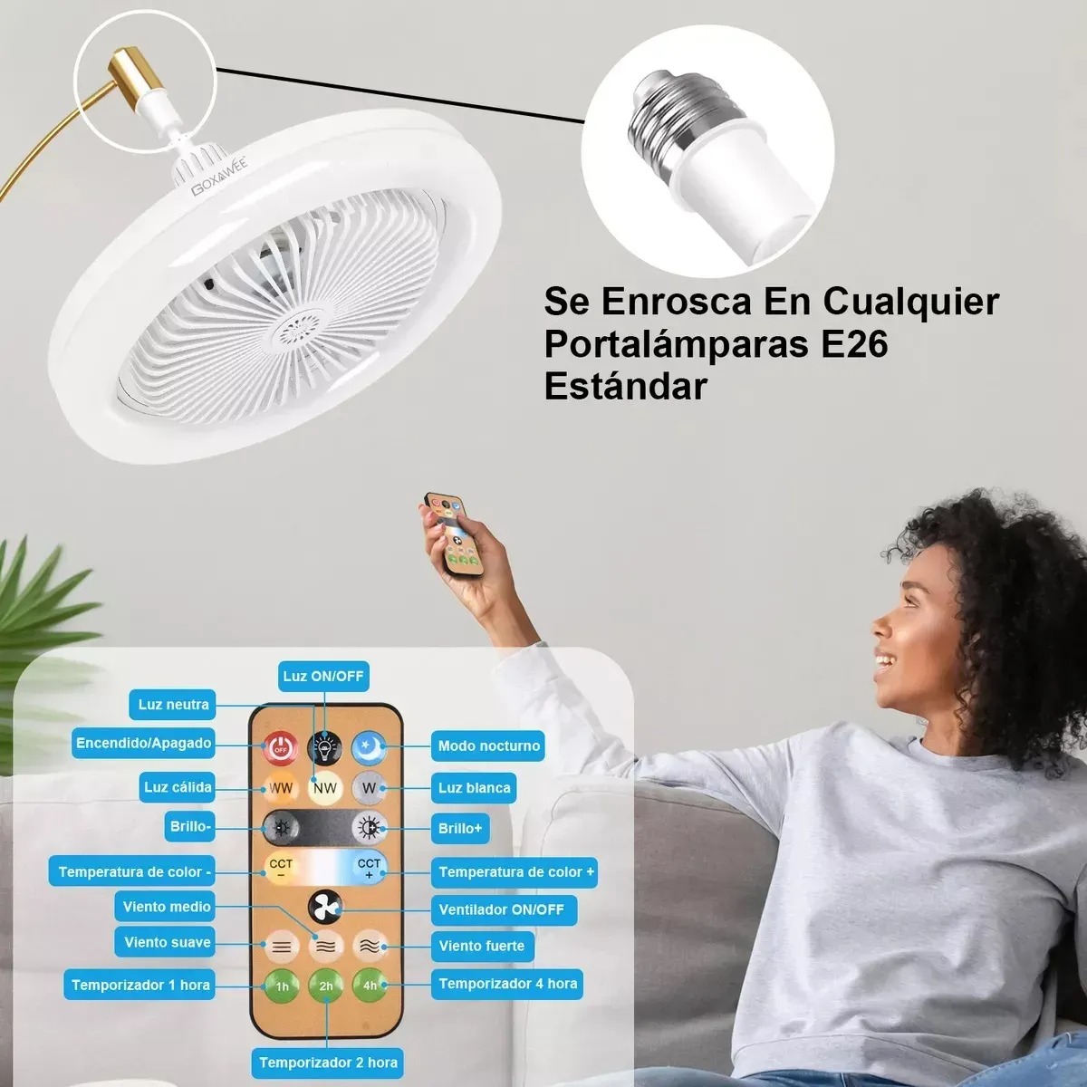 Ventilador De Techo 32 Clásico Blanco 6 Aspas 3 Velocidades Diámetro 81.28 cm Material de las aspas MDF