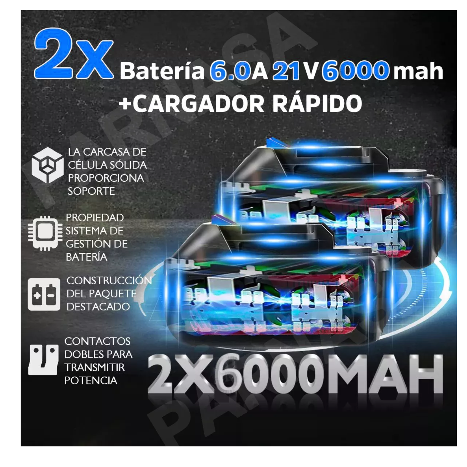 Rotomartillo Inalámbrico Taladro  2200w/2 Batería Color Azul Acero