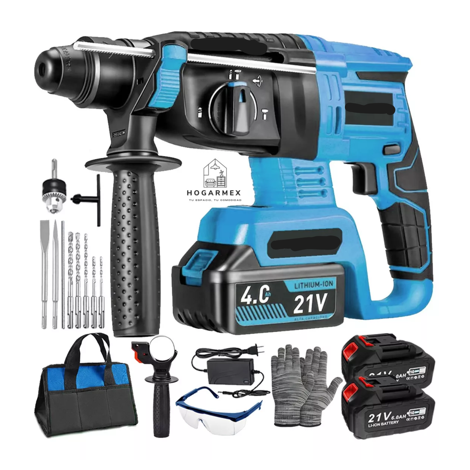 Rotomartillo Inalámbrico Taladro  2200w/2 Batería Color Azul Acero