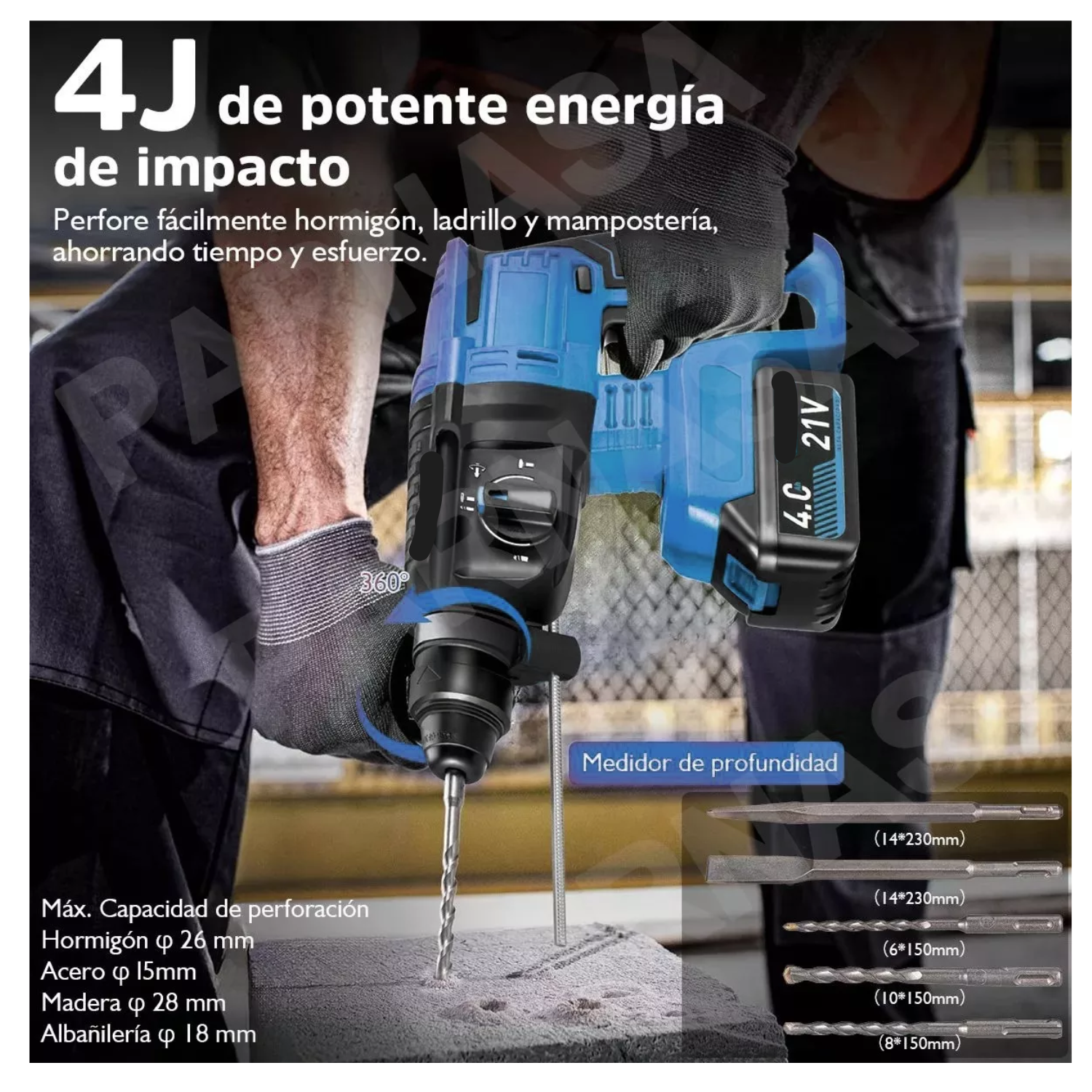 Rotomartillo Inalámbrico Taladro  2200w/2 Batería Color Azul Acero