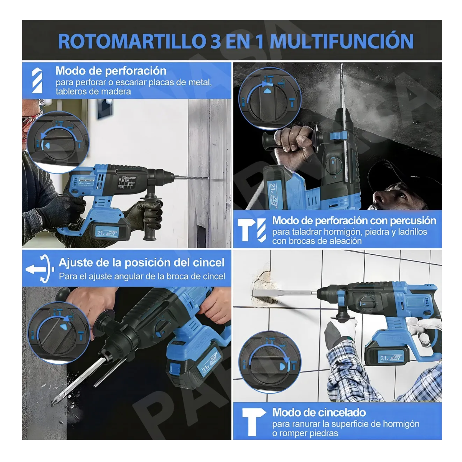 Rotomartillo Inalámbrico Taladro  2200w/2 Batería Color Azul Acero