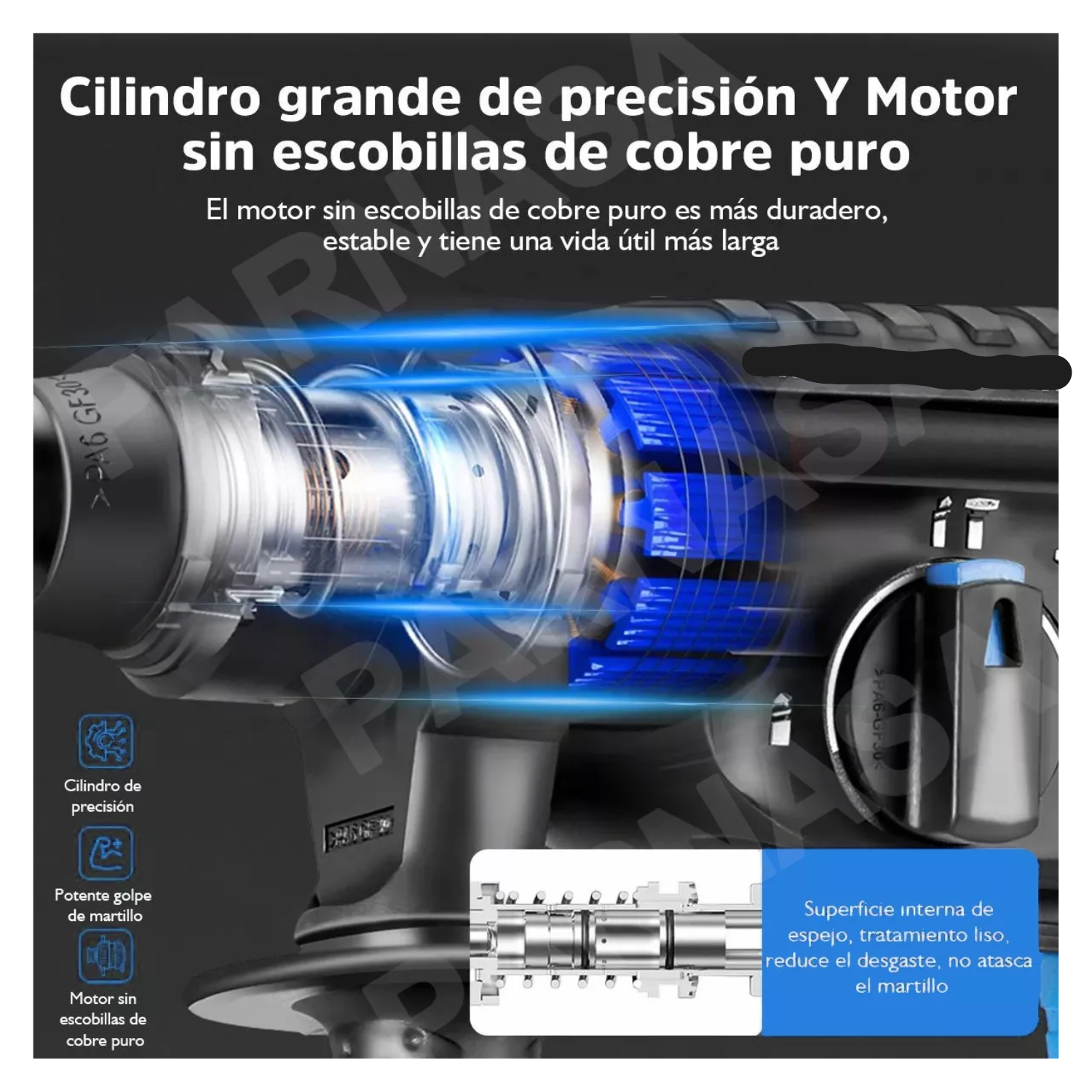Rotomartillo Inalámbrico Taladro  2200w/2 Batería Color Azul Acero