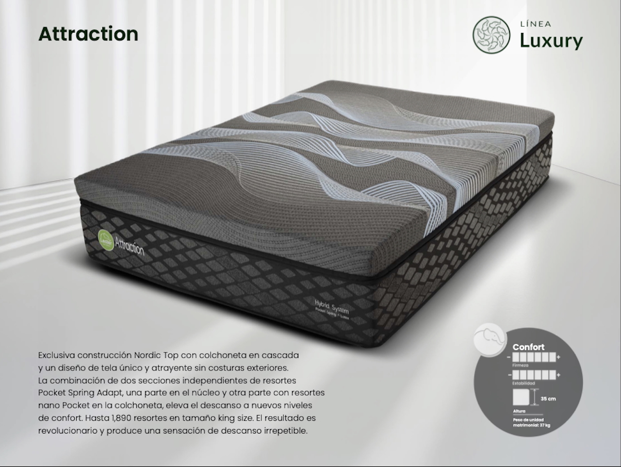 Colchón King Size Lester Attraction color Negro Híbrido Luxury Latex y Memory Foam