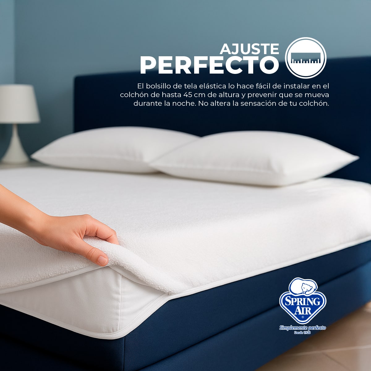 Cubre Colchon Matrimonial Towel-Tech, Tecnología Skin System. Impermeable, Anti ácaros, Hipoalergénico y Transpirable
