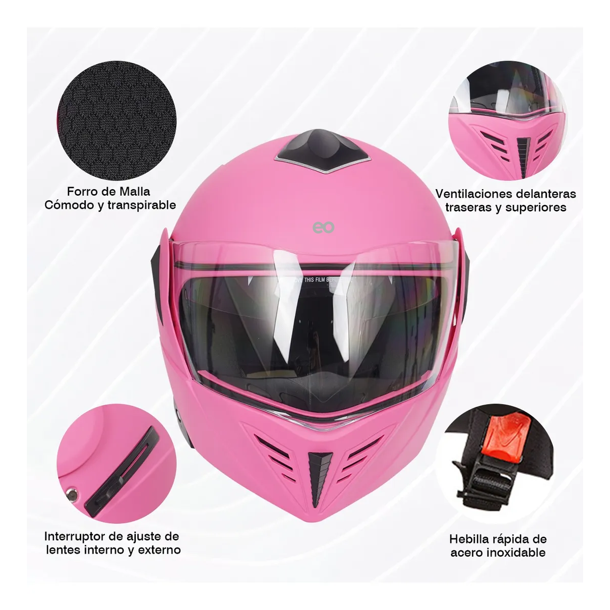 Casco Abatible Certificado Dot Para Moto De Rosa Doble Lente L - XL