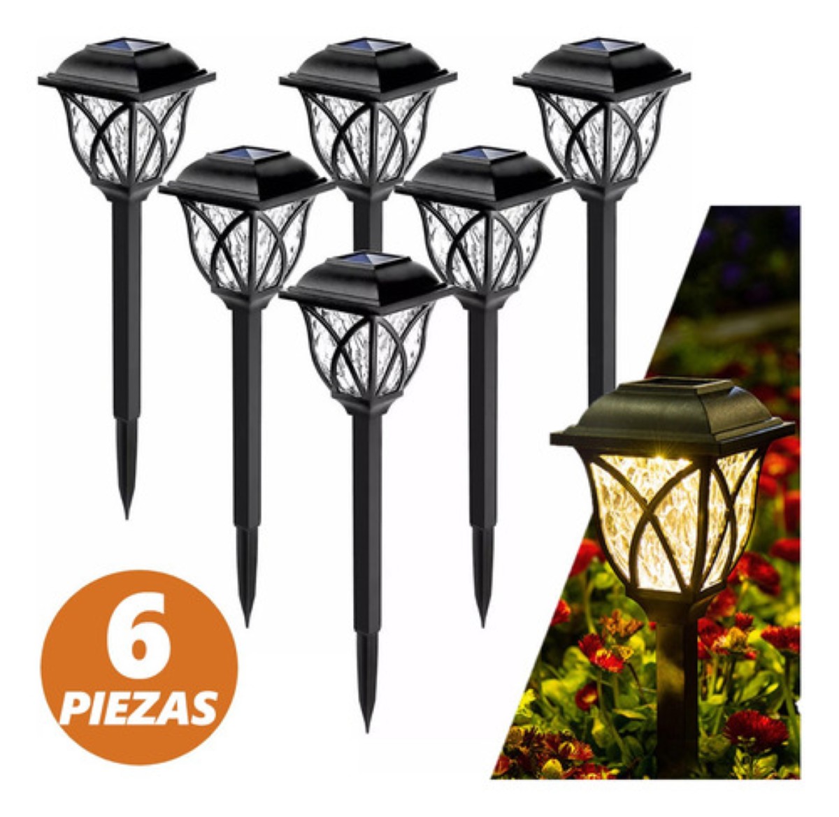 "Luz Solar Impermeable Luz Solar Exterior Más Grandes-6pcs negra "