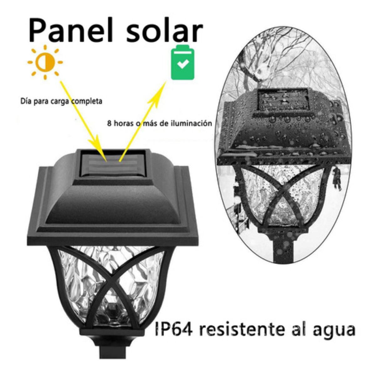"Luz Solar Impermeable Luz Solar Exterior Más Grandes-6pcs negra "