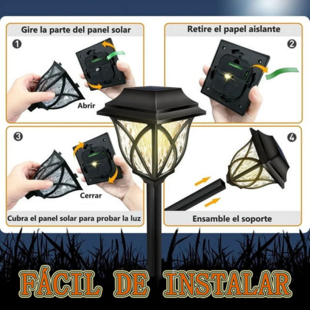 "Luz Solar Impermeable Luz Solar Exterior Más Grandes-6pcs negra "