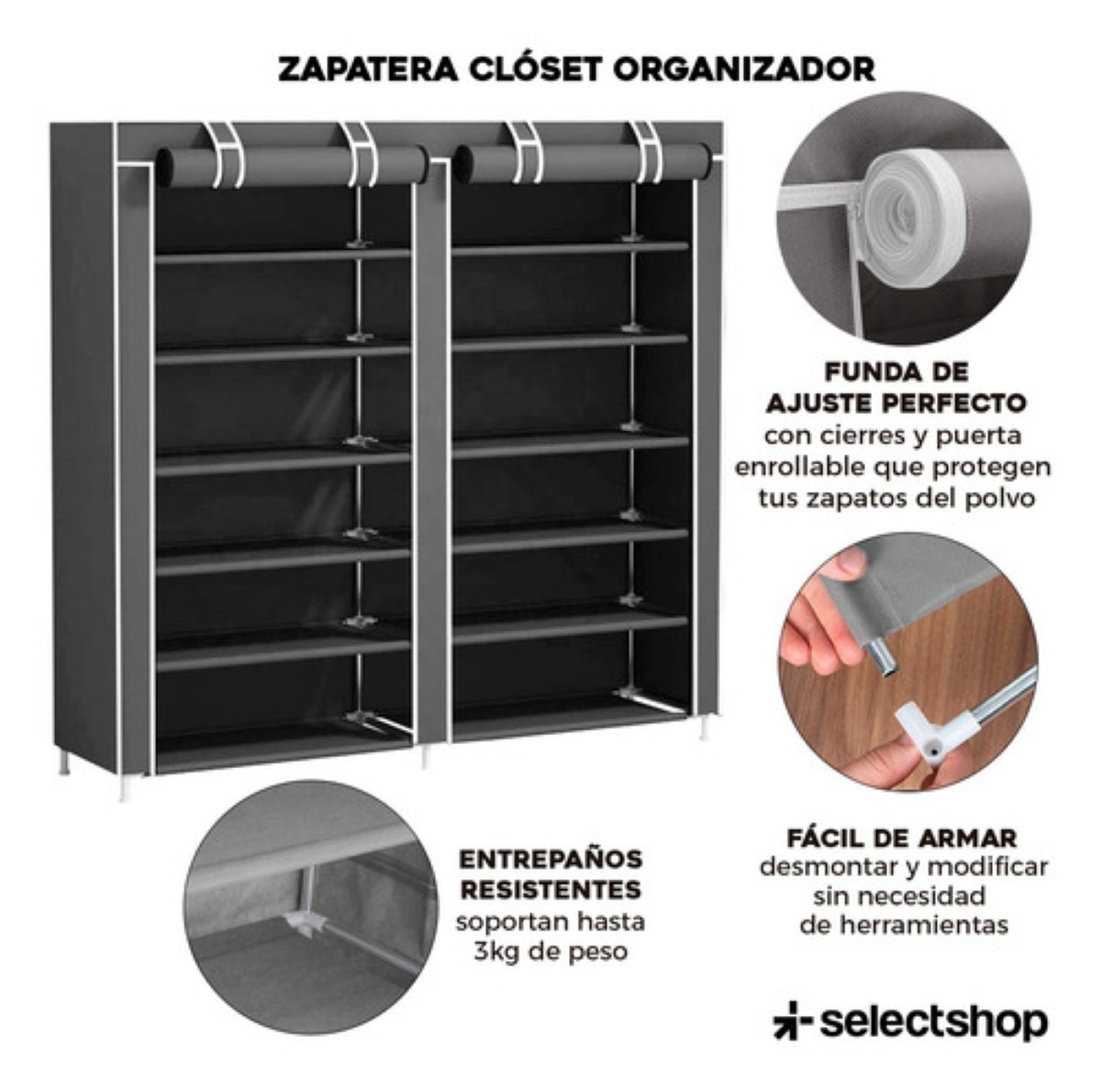 "Zapatera Organizador Mueble Rack Closet Armable Repisas gris "