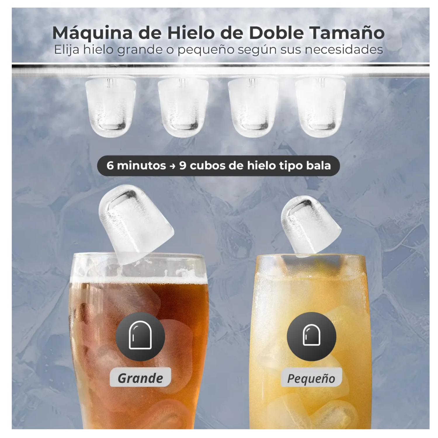 Máquina De Hacer Hielo Portátil 12kg/24h 9 Cubos En 6-8 Minutos Autolimpiante