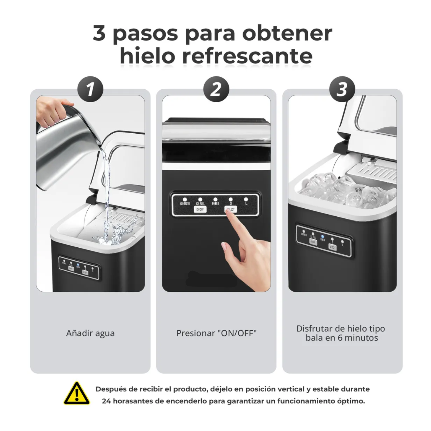 Máquina De Hacer Hielo Portátil 12kg/24h 9 Cubos En 6-8 Minutos Autolimpiante