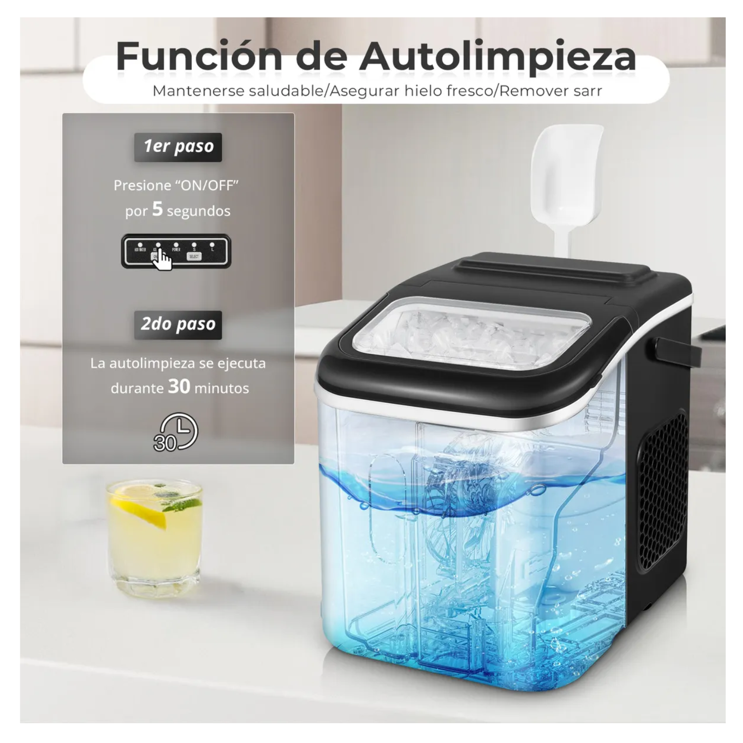 Máquina De Hacer Hielo Portátil 12kg/24h 9 Cubos En 6-8 Minutos Autolimpiante