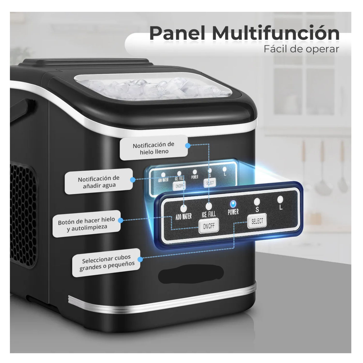 Máquina De Hacer Hielo Portátil 12kg/24h 9 Cubos En 6-8 Minutos Autolimpiante