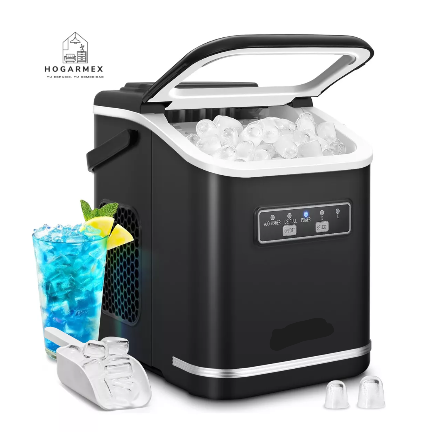 Máquina De Hacer Hielo Portátil 12kg/24h 9 Cubos En 6-8 Minutos Autolimpiante