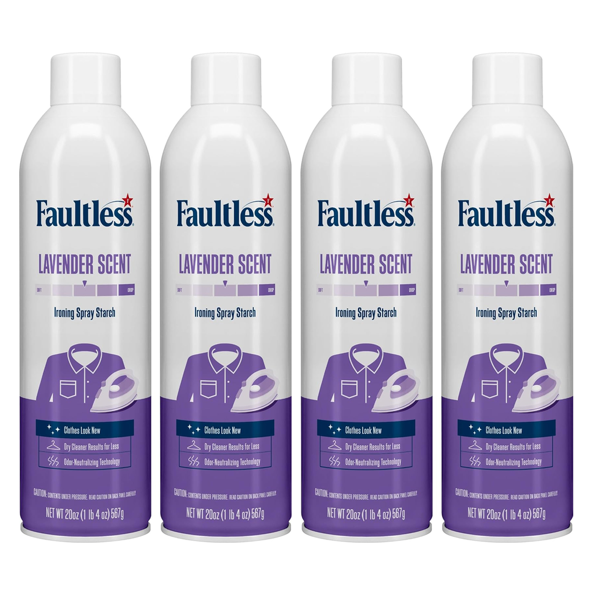 Almidón En Aerosol Faultless Acabado Firme Lavanda 20oz 4pz