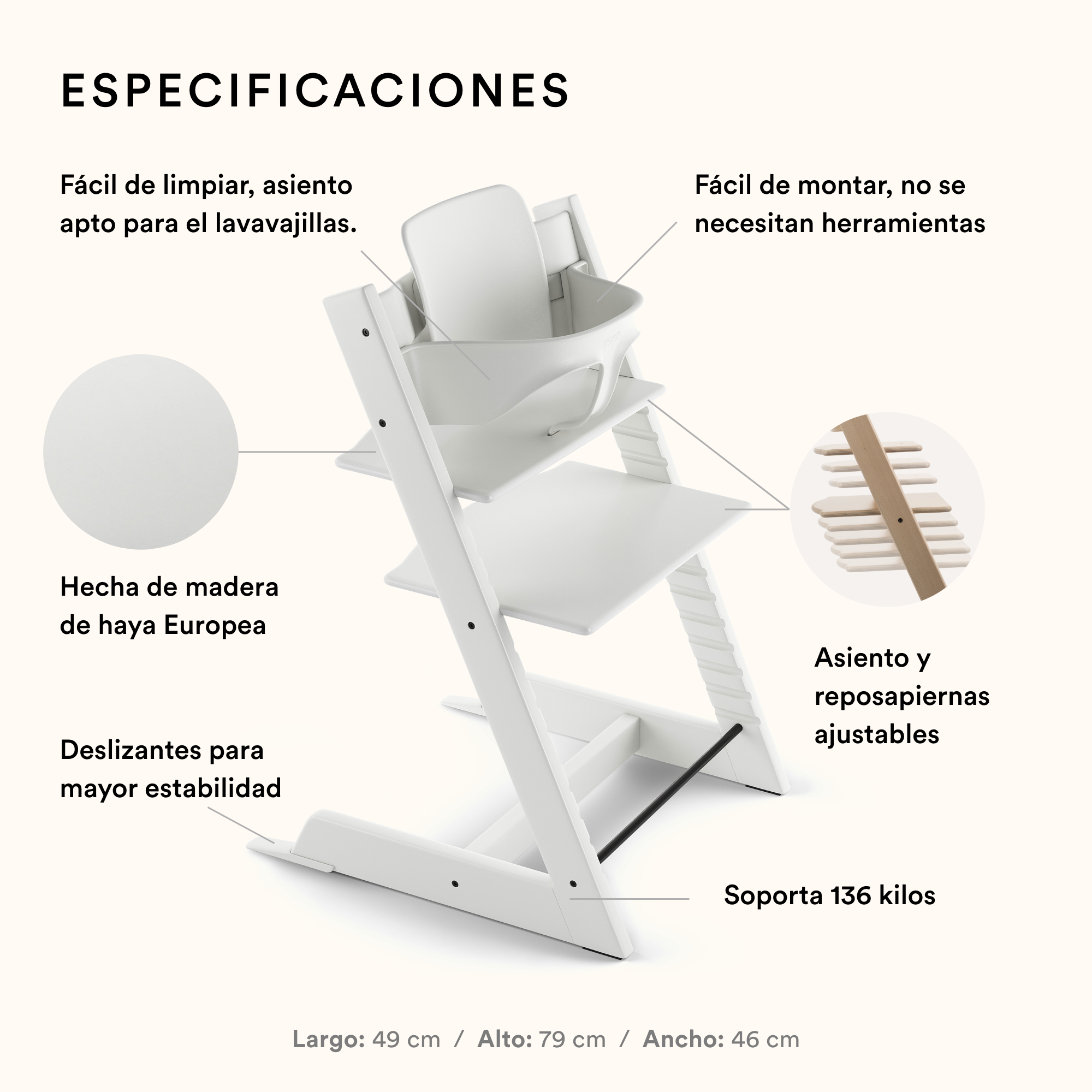 Silla Stokke Tripp Trapp Baby Set Tray y Arnes Blanco