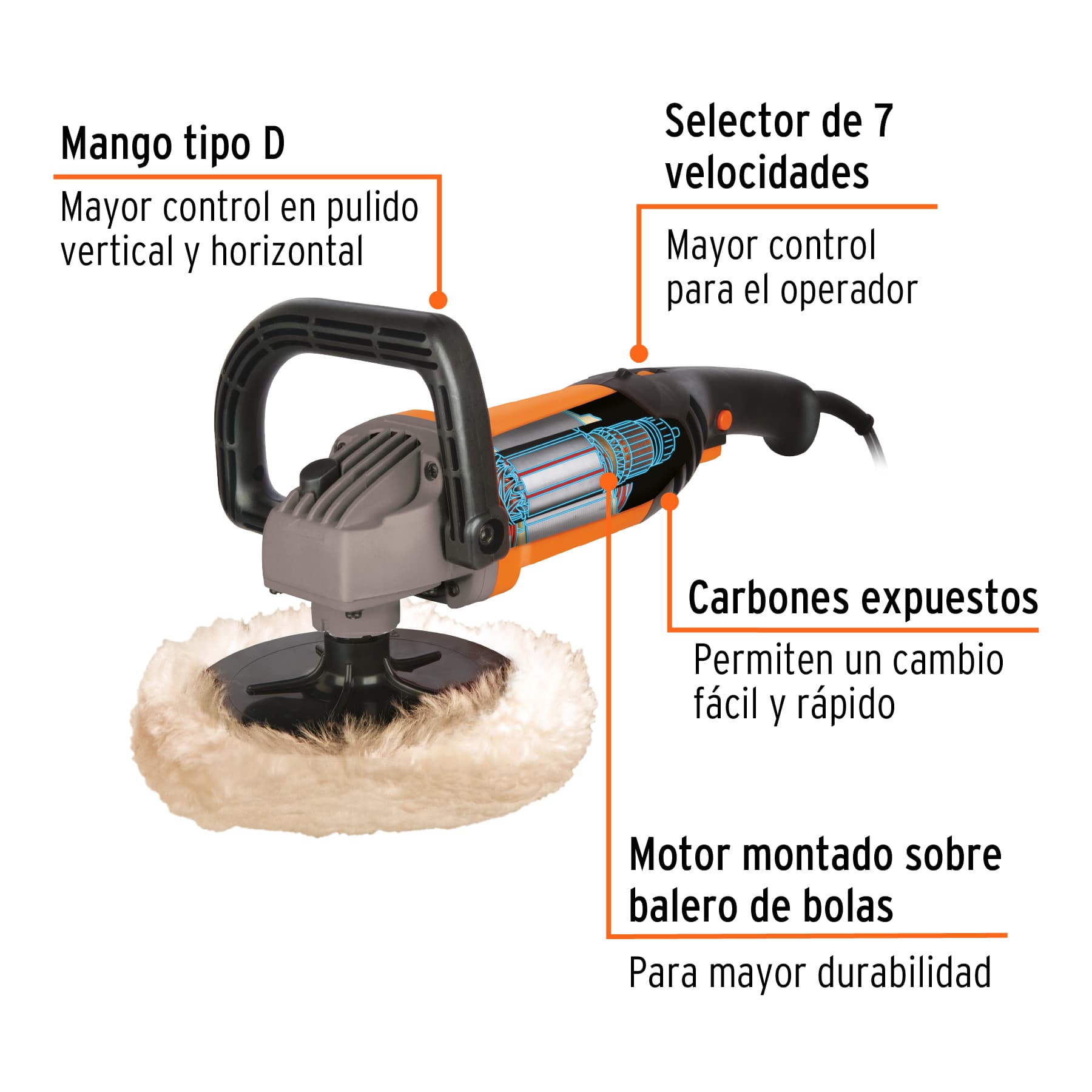 Pulidora 7", 1, 200 W PARA PULIR ENCERAR AUTOS CUIDADO Y BELLEZA AUTOMOTRIZ PULA-7A3 TRUPER 
