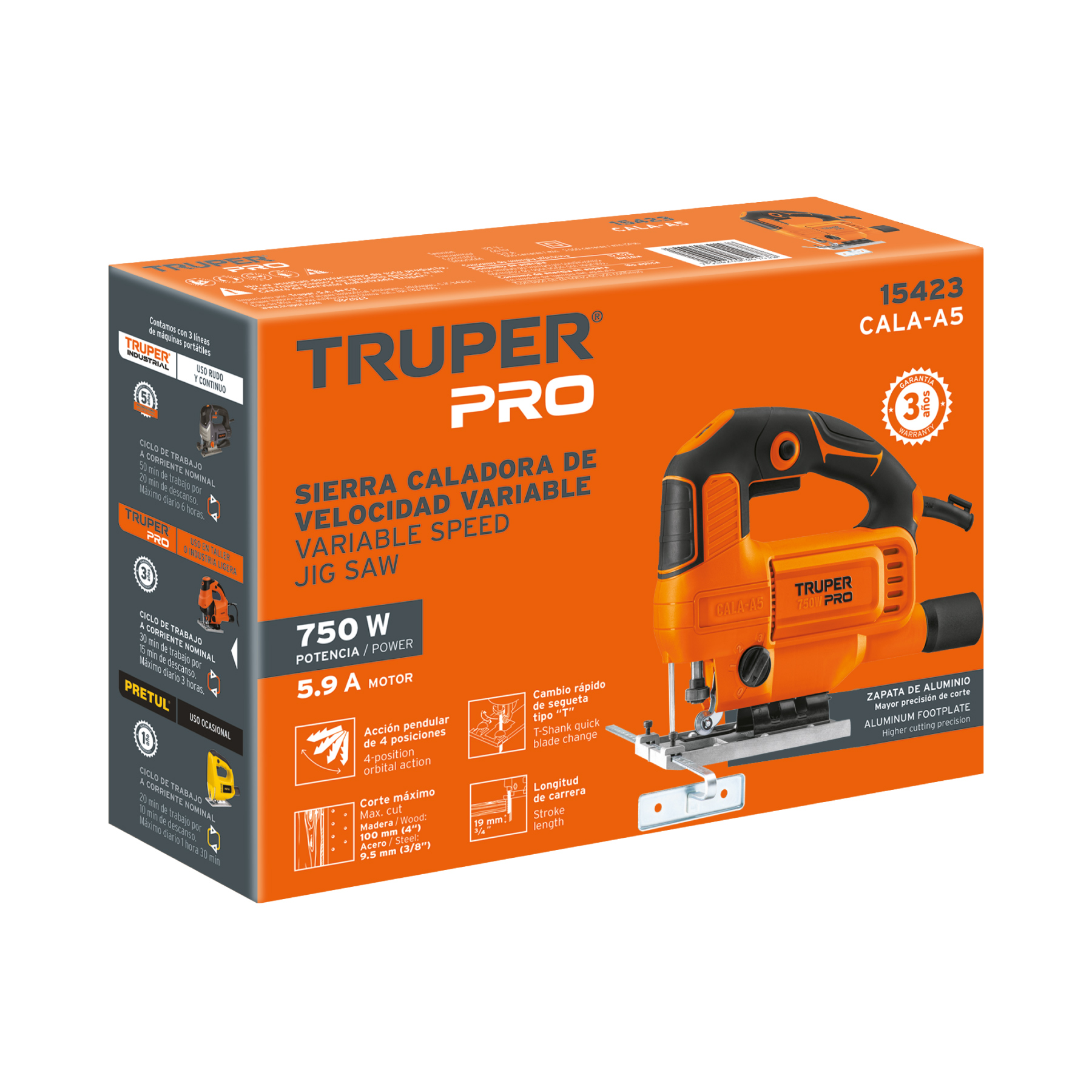 Sierra caladora, profesional, 750 W,Regulador de velocidad  incluye accesorios CALA-A5 TRUPER 