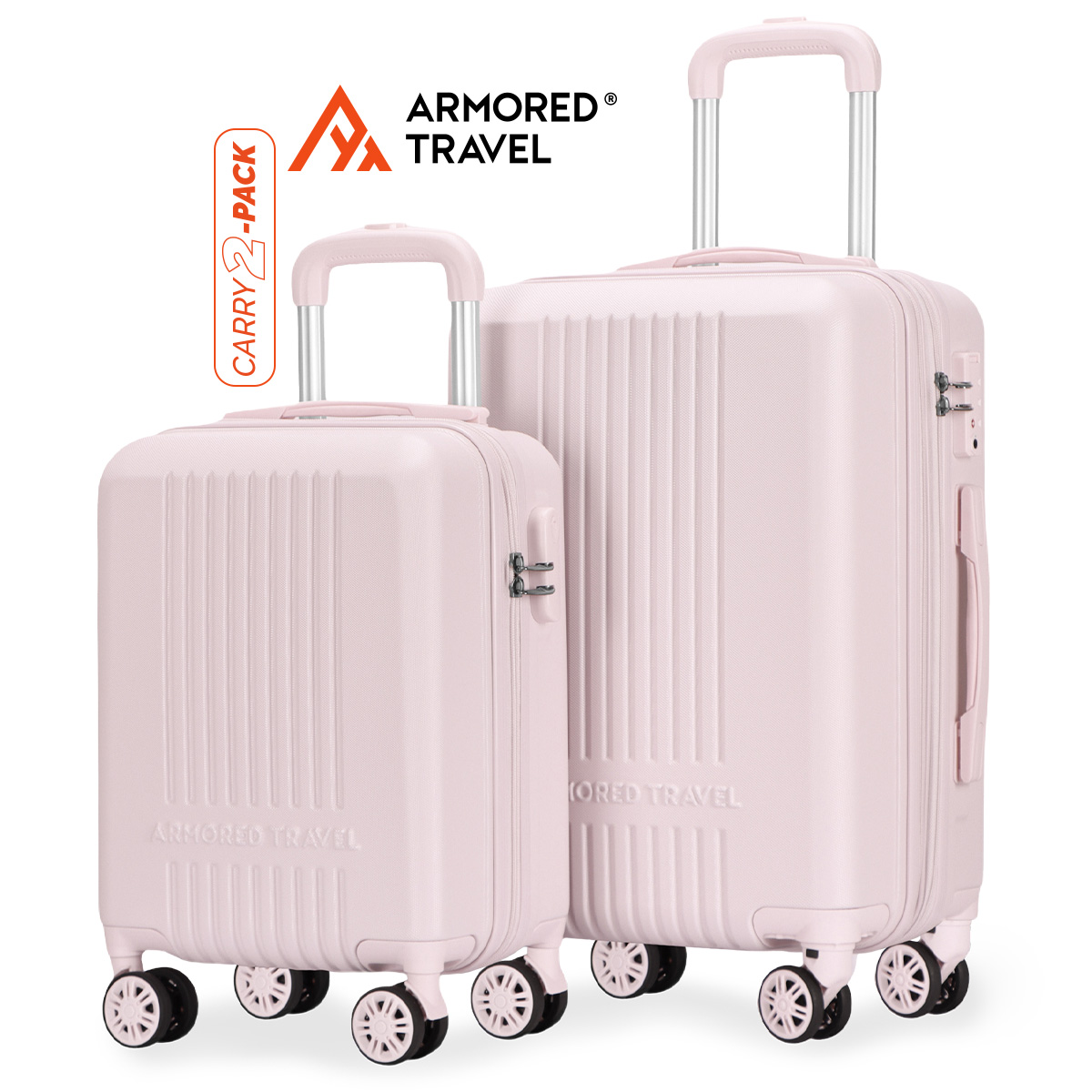 Maletas de viaje carry-on de mano cabina 10kg Rosa  Rígida 2 pack 20” + 16” ABS doble calibre llantas desmontables candado TSA LOCK Armored travel