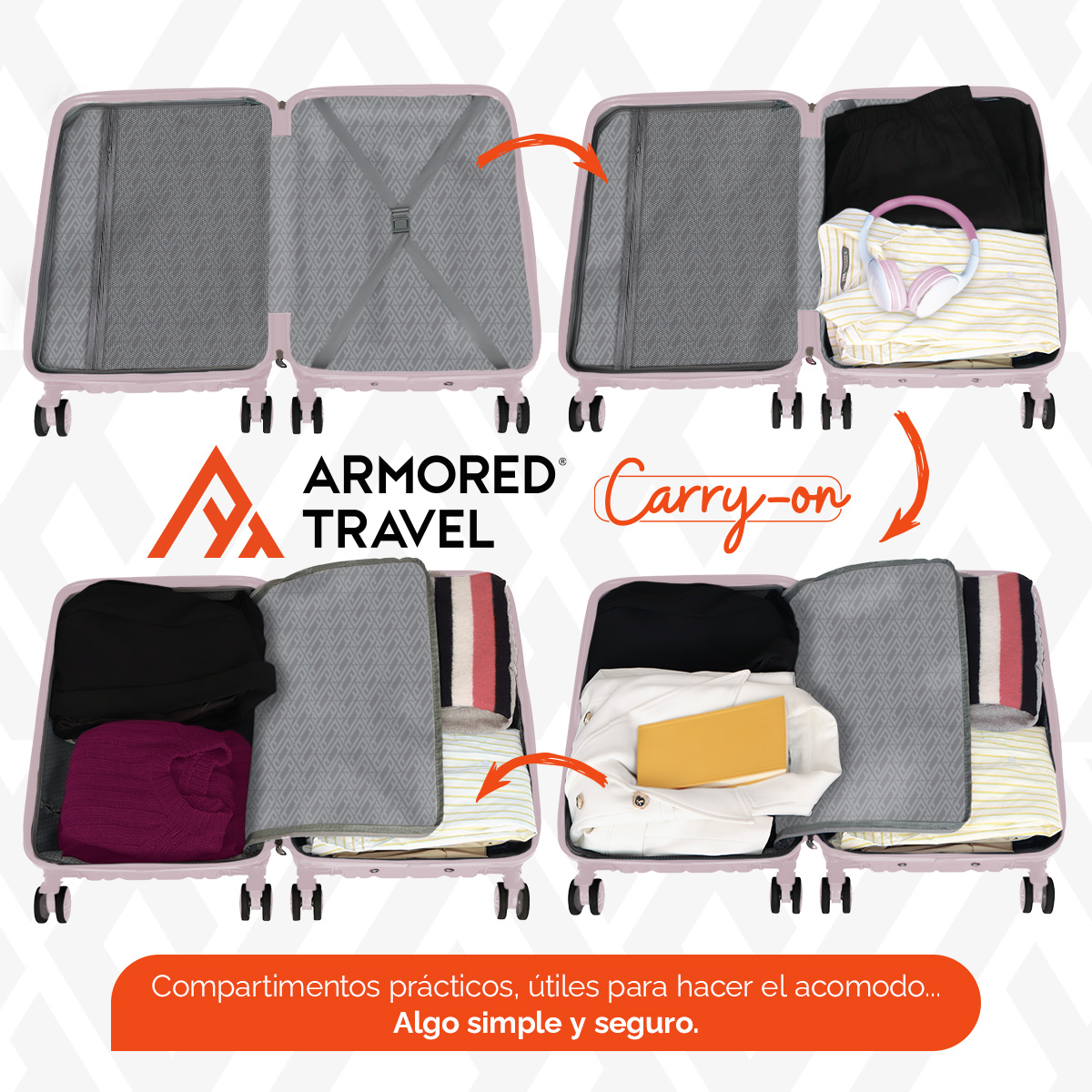 Maletas de viaje carry-on de mano cabina 10kg Rosa  Rígida 2 pack 20” + 16” ABS doble calibre llantas desmontables candado TSA LOCK Armored travel