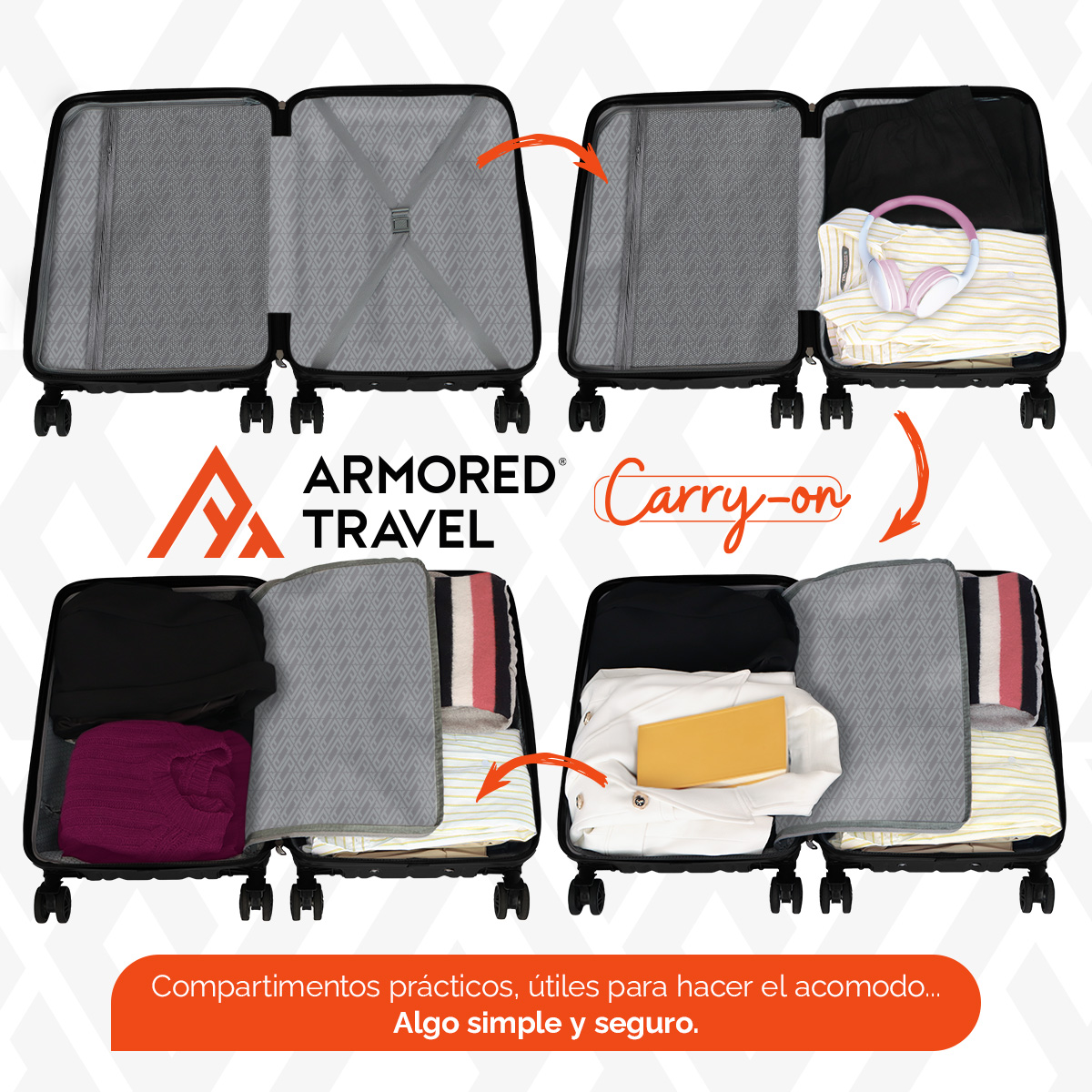 Maletas de viaje carry-on de mano cabina 10kg Rígida Negro 2 pack 20” + 16” ABS doble calibre llantas desmontables candado TSA LOCK Armored travel