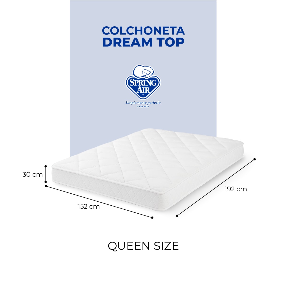 Cubre Colchón Queen Size Dream Top, Extra Confort Tecnología Skin System