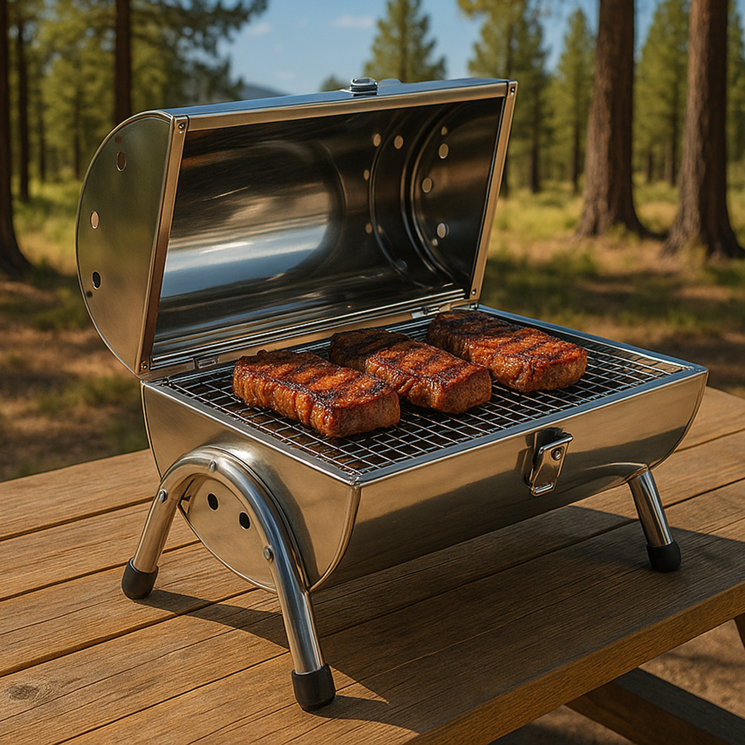 Asador Carbon Portatil Tipo Barril Cromado 2 Parrillas 42x35